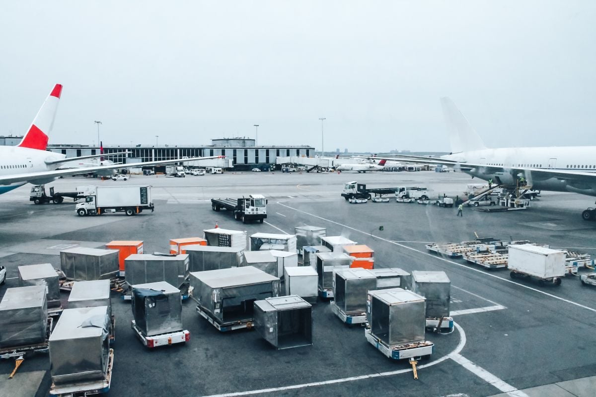 Containers on airport tarmac